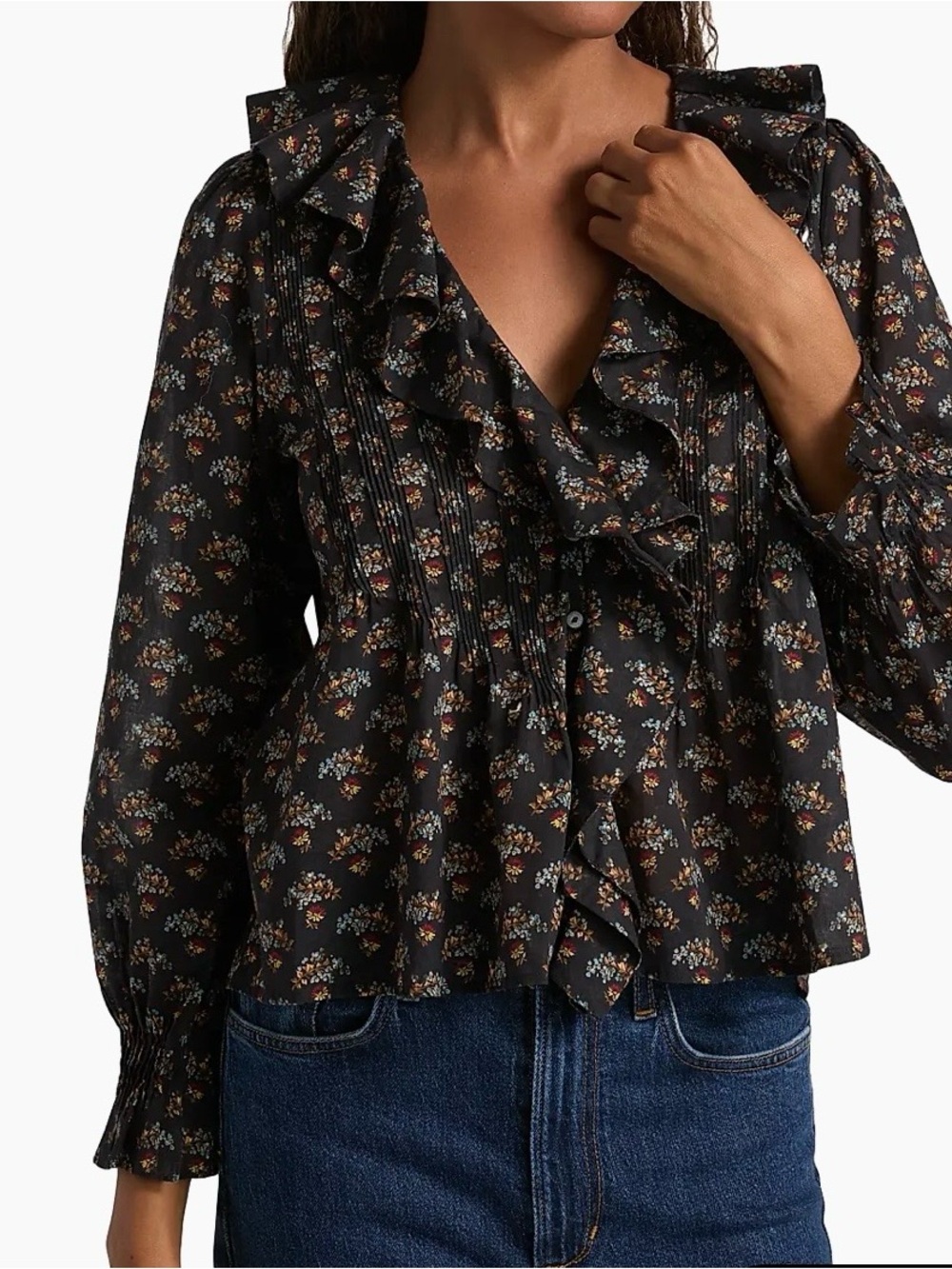 DOEN floral print ruffled hardy top 100% cotton EUC SZ M